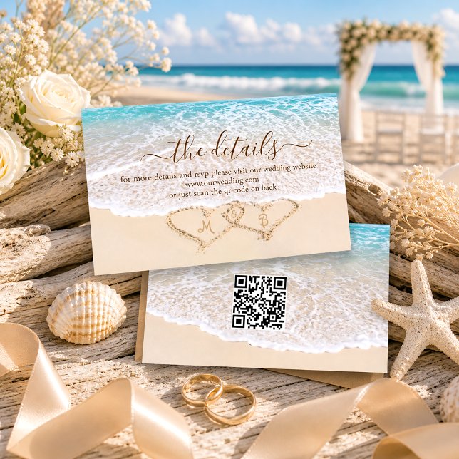 QR Code Blue Ocean Tropical Beach Wedding Details Enclosure Card (Creator Uploaded)