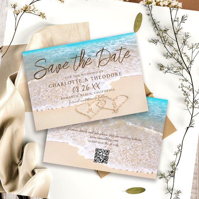 QR Code Blue Ocean Waves Tropical Beach Wedding Save The Date (Creator Uploaded)