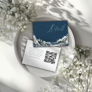 QR Code Blue & Silver Botanical Wedding Details Enclosure Card