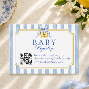 QR Code Blue Stripes Coastal Chic Baby Registry Enclosure Card