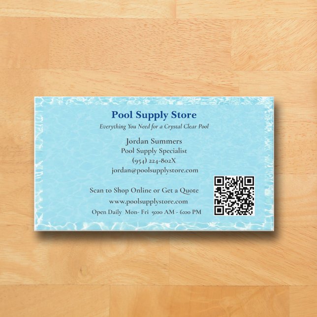 QR Code Blue Swimming Pool Water Pool Contractor   Business Card (Blue Pool Business Card )