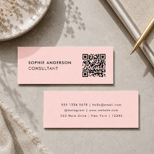 QR Code Blush Pink Feminine Girly Pastel Modern Mini Business Card