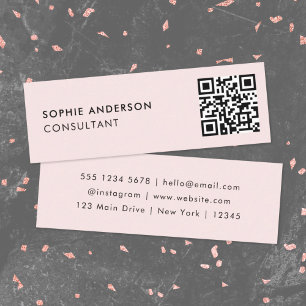QR Code Blush Pink Feminine Girly Pastel Modern Mini Business Card