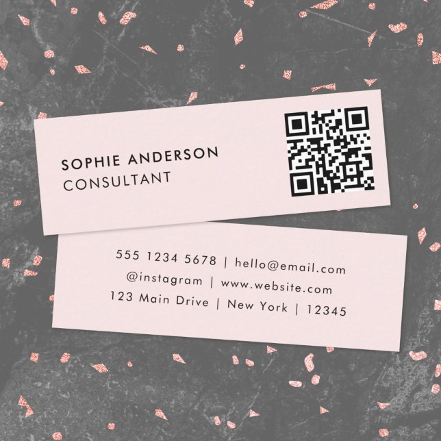 QR Code | Blush Pink Feminine Girly Pastel Modern Mini Business Card (Creator Uploaded)