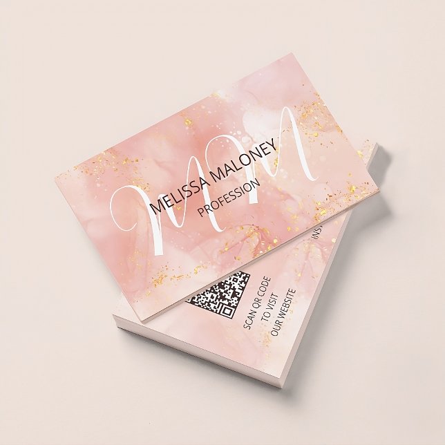  QR Code | Blush Pink Ink Initials Business Card (Creator Uploaded)