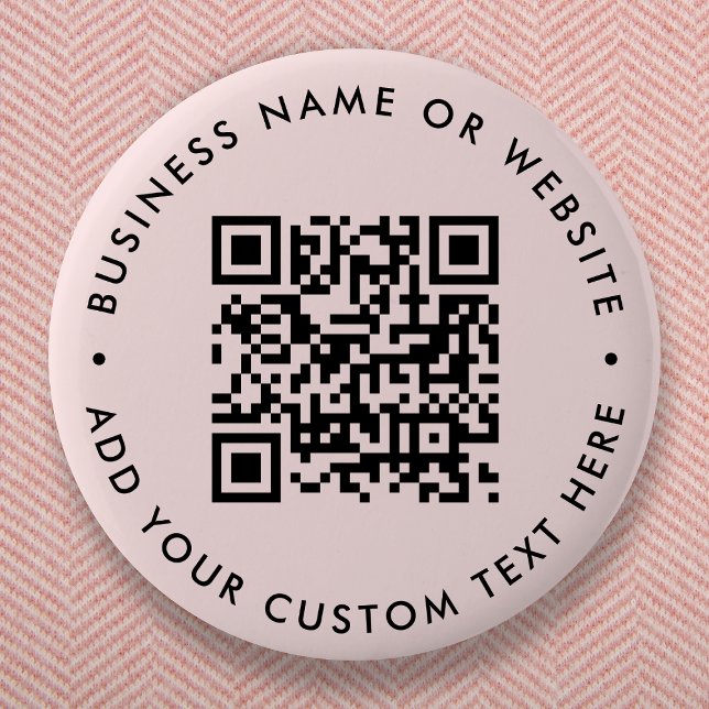 QR Code | Blush Pink Minimalist Modern Round 6 Cm Round Badge (Interactive editable QR code pink button pins to promote your business, products or services.)