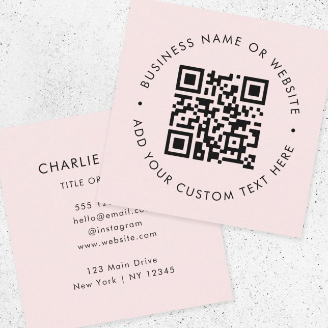 QR Code | Blush Pink Modern Professional Square Business Card (Creator Uploaded)