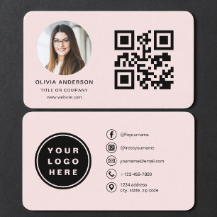 QR Code Blush Pink Photo Business Card