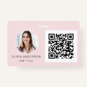 QR Code Blush Pink Photo Business Card ID Badge
