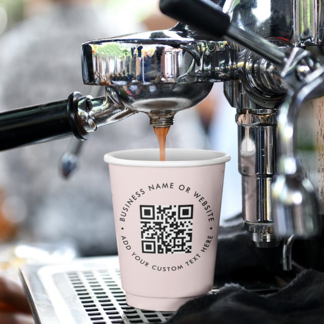 QR Code | Blush Pink Promotional Business Paper Cups (Interactive editable QR code pink paper cups to promote your business, products or services.)