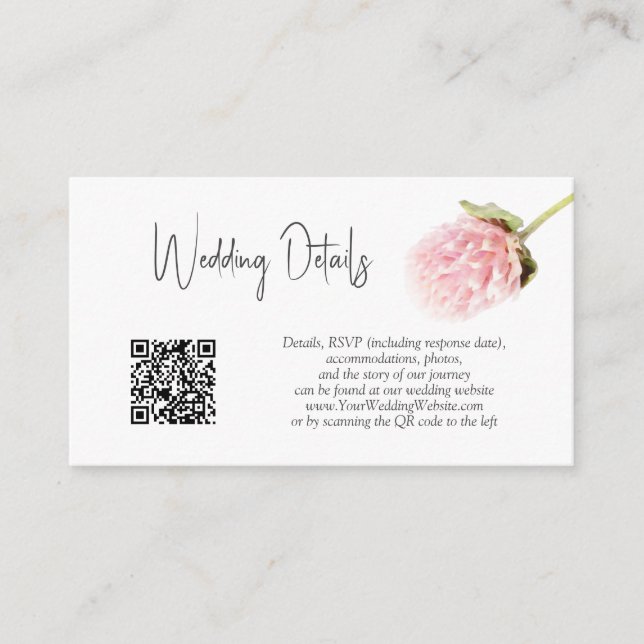 QR Code Blush Pink White Floral Wedding Details Enclosure Card (Front)