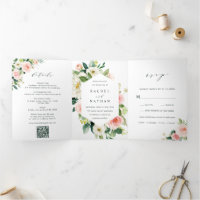 QR Code Blush White Bloom Floral Wedding