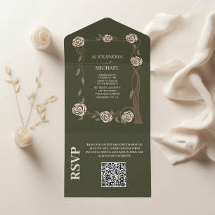 QR Code Boho Chic Retro Floral Retro All In One Invitation