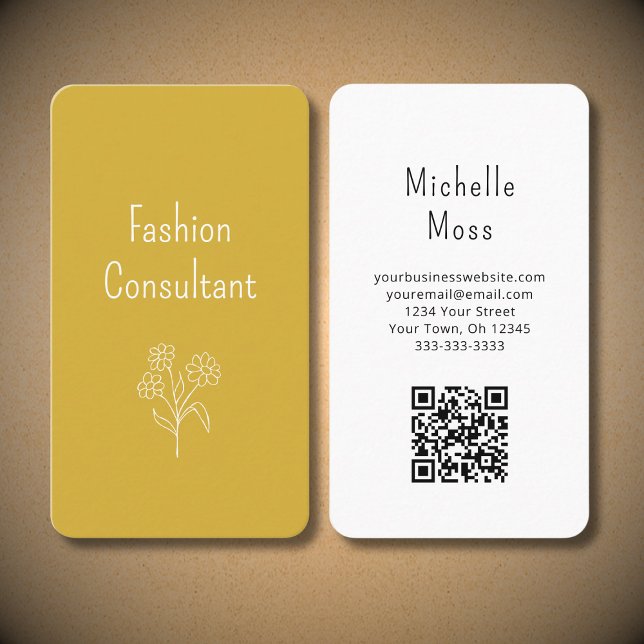 QR code Boho Flower Illustration Gold Botanical Business Card (Creator Uploaded)