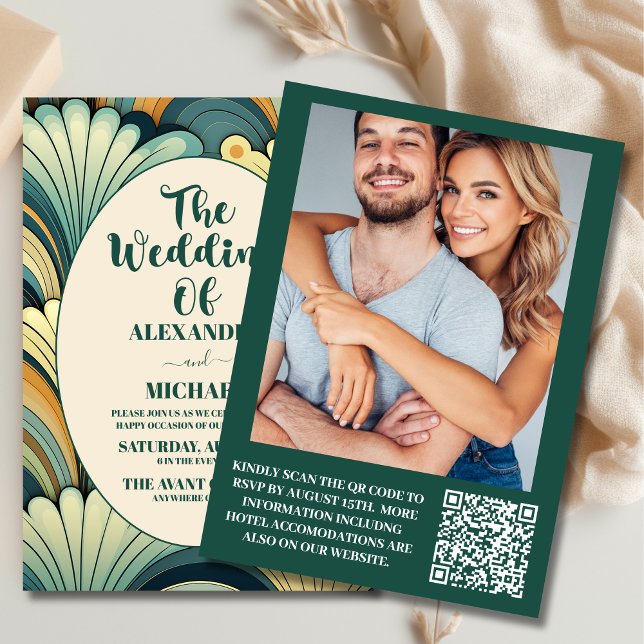 QR Code Boho Retro Floral Wedding  Invitation (Creator Uploaded)