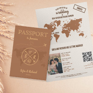QR Code Boho Wedding Destination Passport Map Invi Invitation