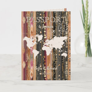 QR Code Boho Wedding Destination Passport Map  Invitation
