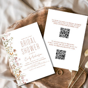 QR Code Boho Wildflower Bridal Shower Invitation