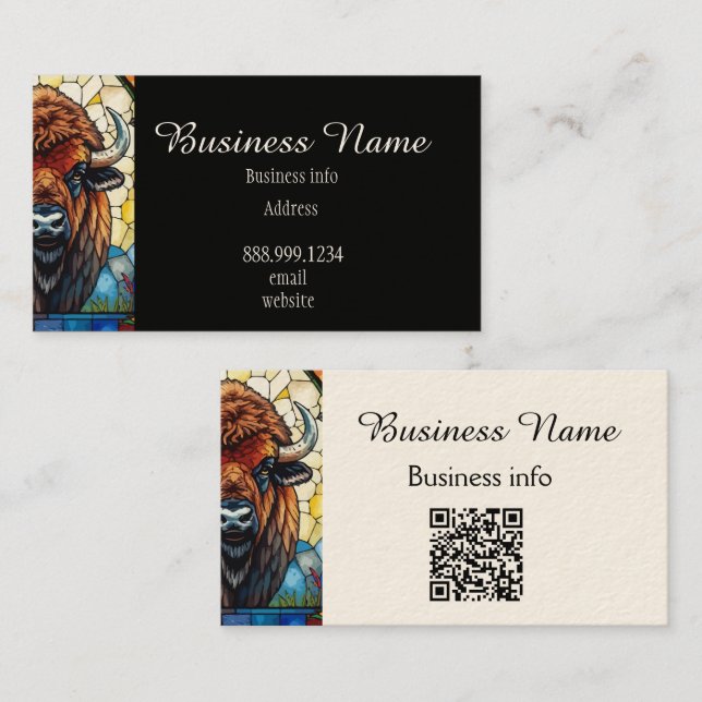 QR Code Bold Bison Buffalo Animal Nature Art Business Card (Front/Back)
