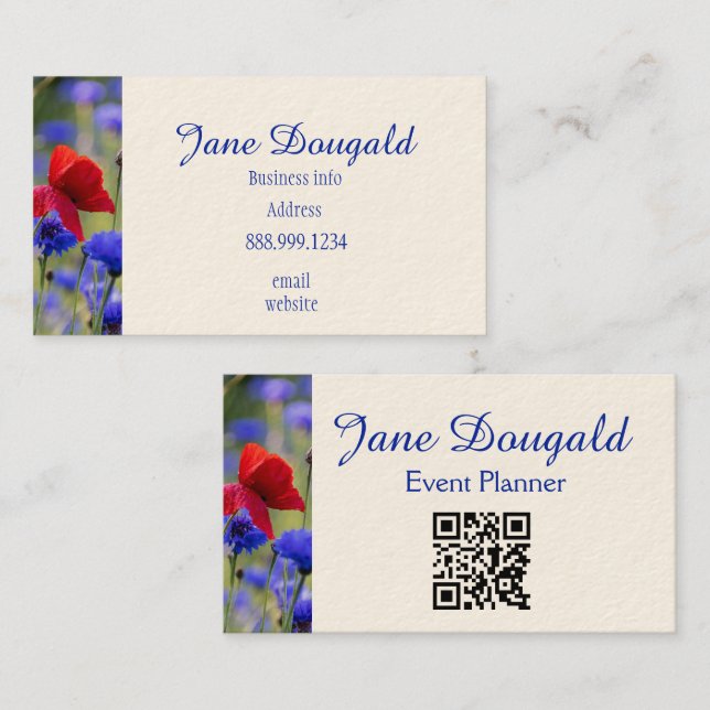 QR Code Bold Floral Botanical Greenery Business Card (Front/Back)