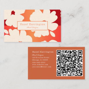 QR Code Bold Floral Business Card Reds Oranges