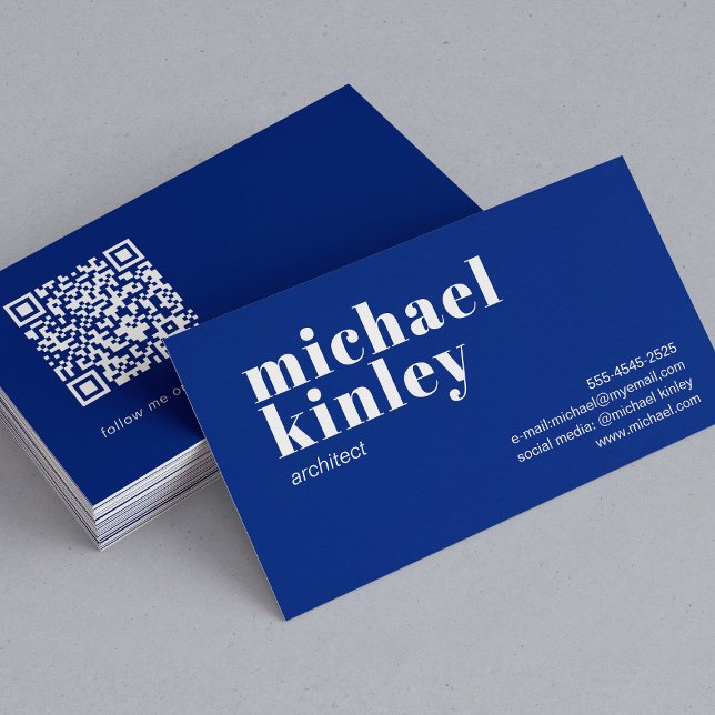 QR code bold modern minimalist professional blue Business Card (Creator Uploaded)