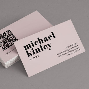QR code bold modern minimalist professional blush Business Card