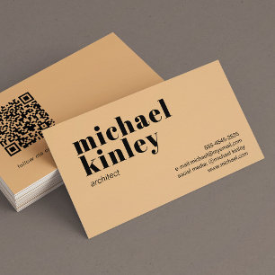 QR code bold modern minimalist professional peach Business Card