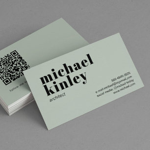 QR code bold modern minimalist professional sage Business Card