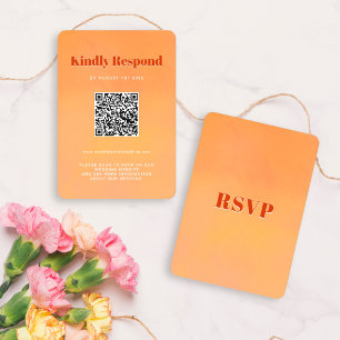 QR Code Bold Modern Orange Sunset Wedding RSVP Card