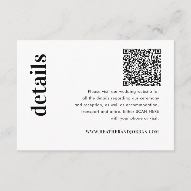QR Code Bold Wedding Details Enclosure Card (Front)