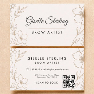 QR Code Botanical Blush Brow Artist Floral Business Card