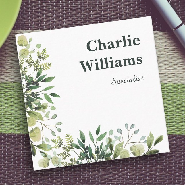 QR code botanical frame leaves white Square Business Card (Creator Uploaded)