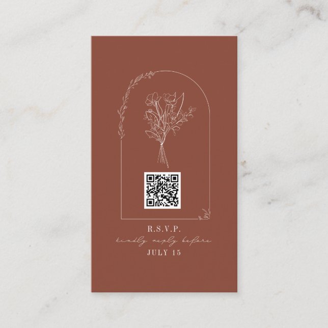 QR Code Bouquet Arch Terracotta Wedding RSVP Enclosure Card (Front)