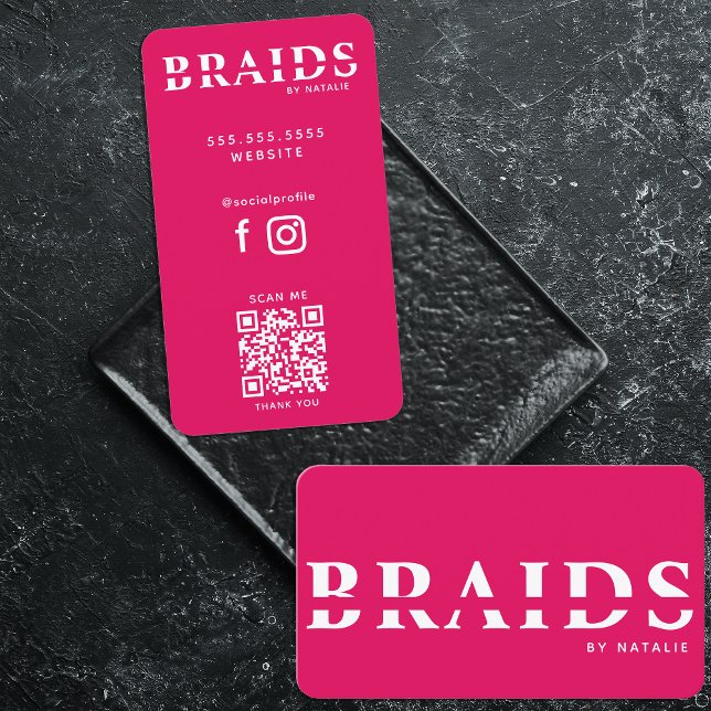 QR Code Braids Beauty Salon Braiding Hairstylist Business Card (Creator Uploaded)