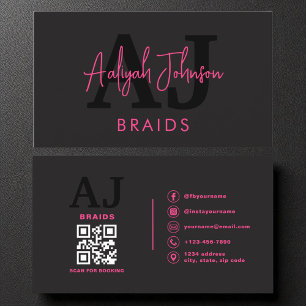 QR Code Braids Hair Stylist Modern Typography Business Card