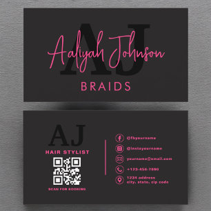 QR Code Braids Hair Stylist Modern Typography  Business Card