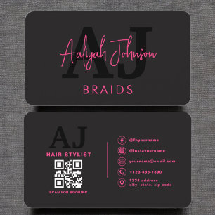 QR Code Braids Hair Stylist Modern Typography  Business Card