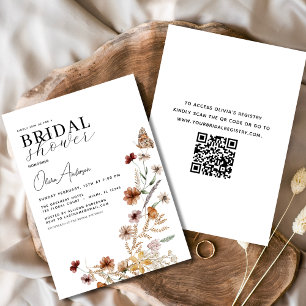 QR Code Bridal Shower Boho Wildflower Elegant Invitation