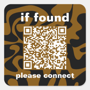 QR Code brown groovy lost found Square Sticker