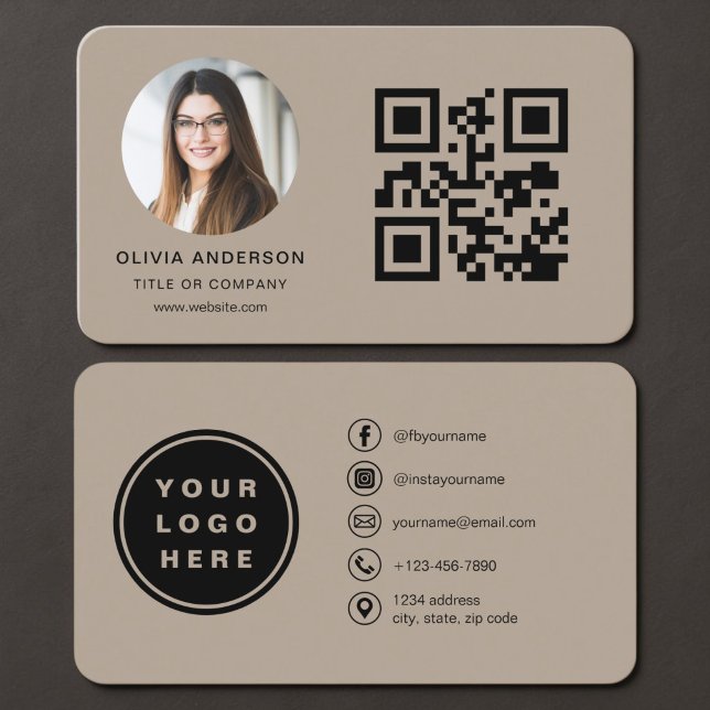 QR Code Brown Photo Business Card (Creator Uploaded)
