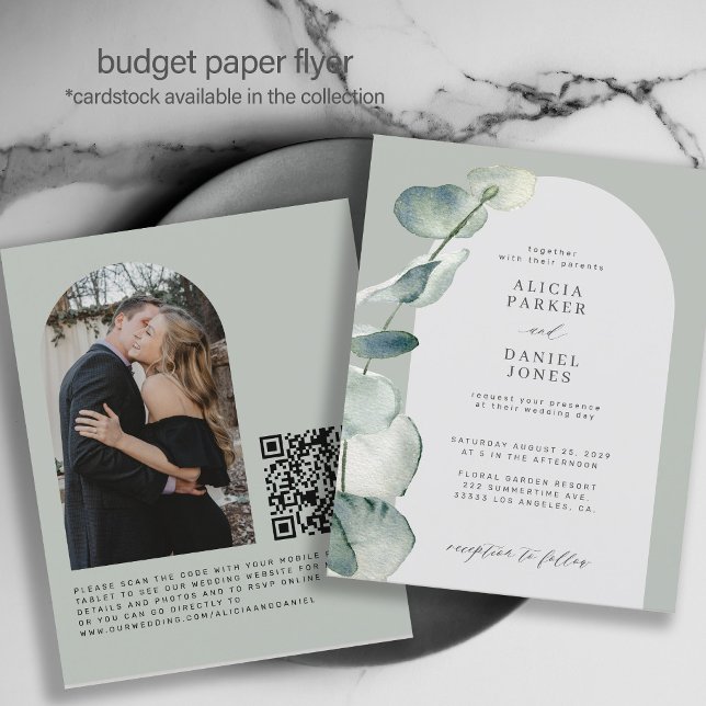 QR CODE budget sage arch PHOTO wedding invitation Flyer (Creator Uploaded)