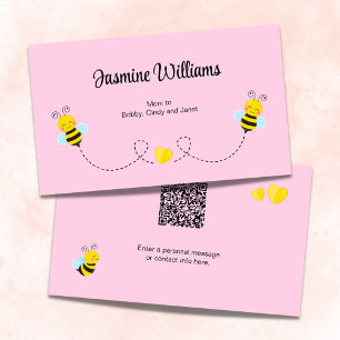 QR Code Bumble Bees and Yellow Hearts Pink Mum Calling Card
