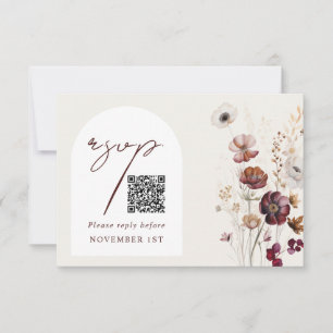 QR Code Burgundy Anemone Arch Floral Wedding RSVP Card
