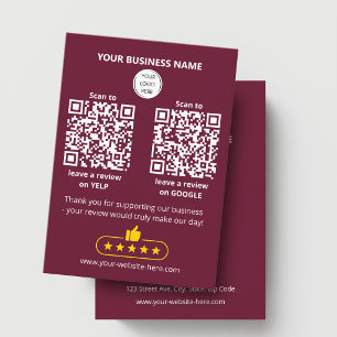 QR code Burgundy Business Review GOOGLE and YELP  Card