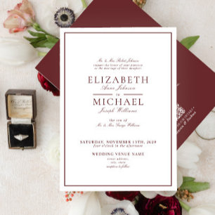 QR Code Burgundy Classic Script Wedding Invitation