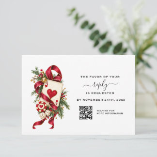 QR Code Burgundy Gold Casino Holiday Wedding RSVP Card