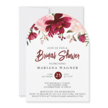 QR Code Burgundy Pink Floral Bridal Shower 
