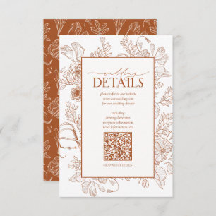QR Code Burnt Orange Floral Wedding Details Enclosure Card