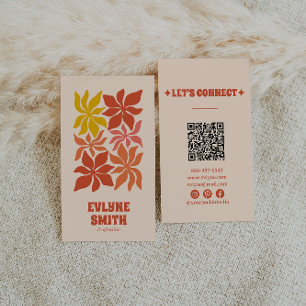 QR Code Burnt Orange Groovy Floral Terracotta Boho Business Card